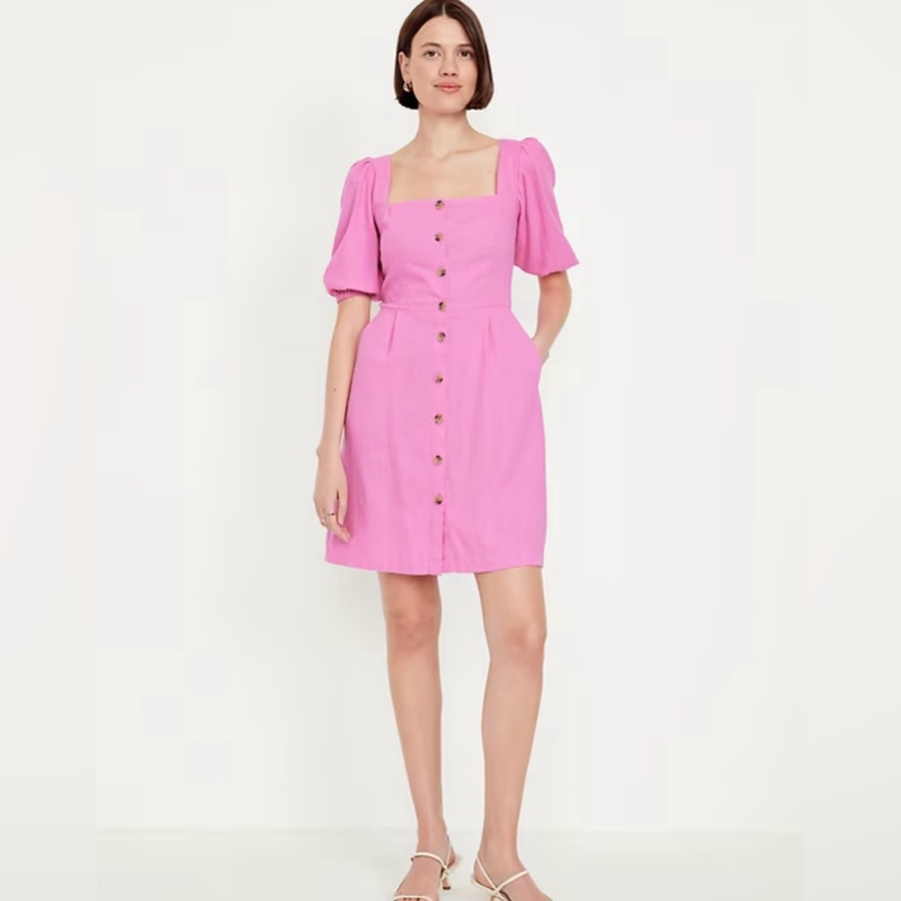 Elegant Pink Puff Sleeve Dress